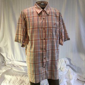 Exco Jeans Mens Vintage Orange Blue Plaid Button Down Shirt Short Sleeve Sz 2XL